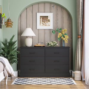 6-Drawer Double Dresser – Wide Wood Storage Chest with Metal Handles