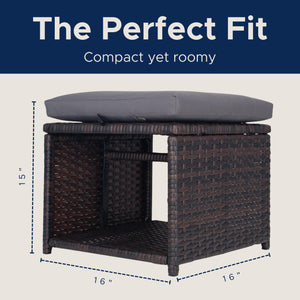 Outdoor Storage Ottoman Set of 2 – All-Weather Wicker with Washable Cushions
