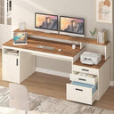 65 Inch Computer Desk with File Cabinet, Storage Shelves & Monitor Stand
