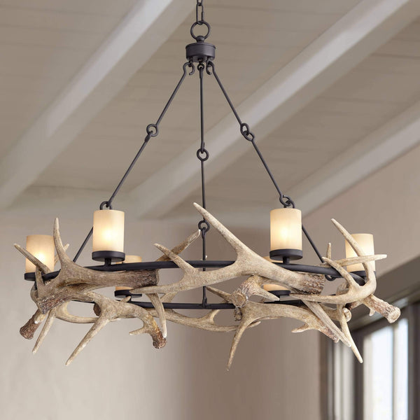 Rustic Antler Chandelier – 6-Light Round Ceiling Fixture