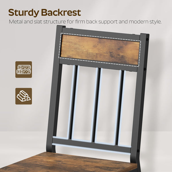 Industrial Dining Chairs Set with Metal Frame & Slanted Back