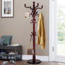 Wooden Coat Rack Stand with 14 Hooks, Adjustable Height