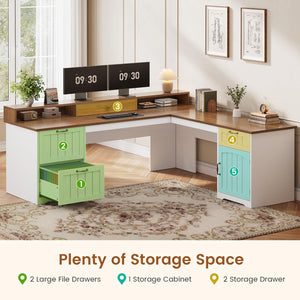 L-Shaped Desk with Drawers, File Cabinet & Monitor Stand – 63"