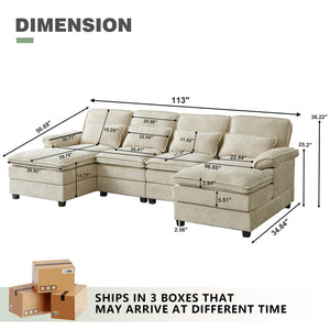 112" U-Shaped Modular Sectional Sofa with Double Chaise