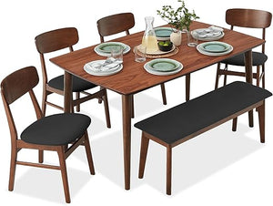 6-Piece Mid-Century Modern Dining Set with Bench