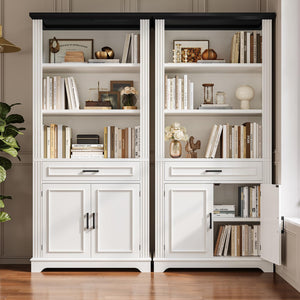 6-Tier Farmhouse Bookcase with Cabinet Doors and Drawer – 70" Tall
