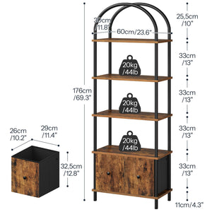 5-Tier Arched Bookshelf with 2 Drawers