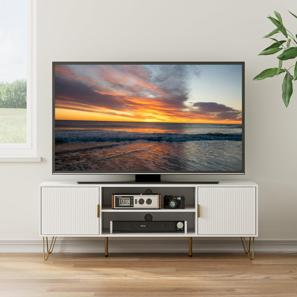 TV Stand for 55-65 Inch TV with Storage Cabinets and Gold Accents