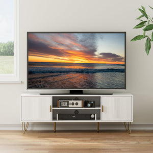 TV Stand for 55-65 Inch TV with Storage Cabinets and Gold Accents