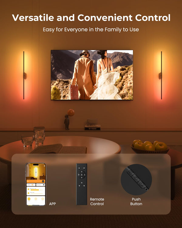 40-Inch Rechargeable Smart Wall Sconces Set of 2 with App & Remote Control