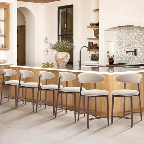 Upholstered Counter Height Bar Stools with Wood Legs