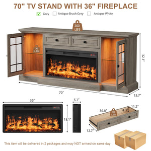 Fireplace TV Stand with Electric Fireplace, 70" Entertainment Center