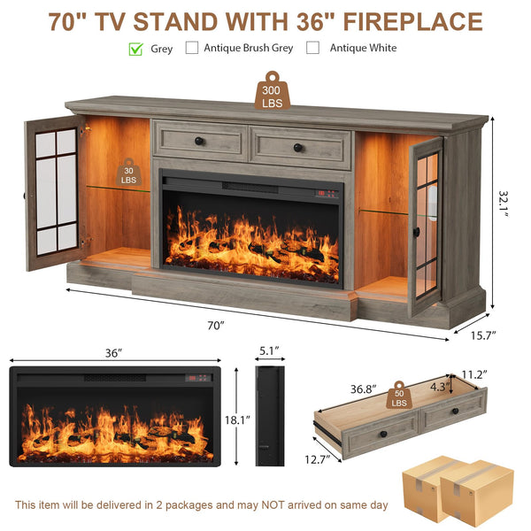 Fireplace TV Stand with Electric Fireplace, 70" Entertainment Center