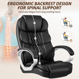 High-Back PU Leather Executive Office Chair with Lumbar Support & Padded Armrests
