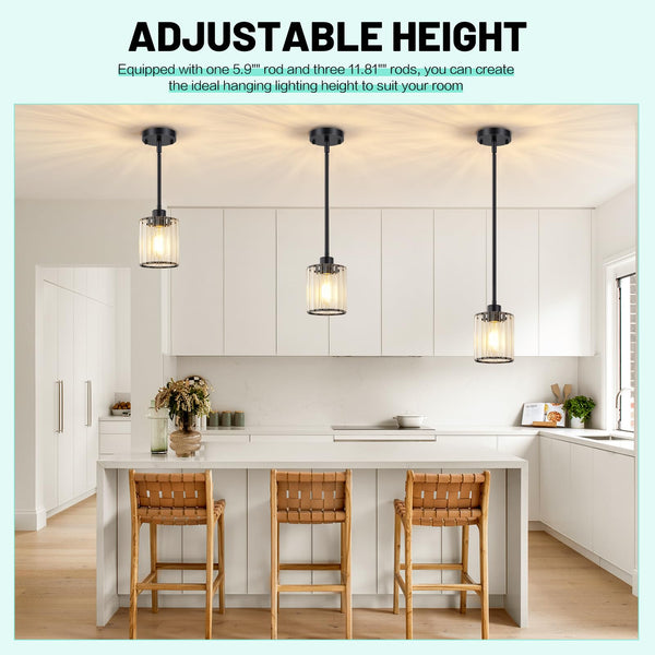 Black Crystal Pendant Lights for Kitchen Island