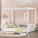 Full Size Kids Canopy Floor Bed Frame with Guardrails