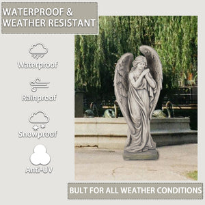 Large Outdoor Angel Garden Statue – 34 Inch Resin Concrete Finish