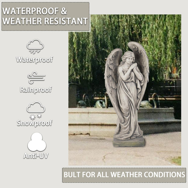 Large Outdoor Angel Garden Statue – 34 Inch Resin Concrete Finish