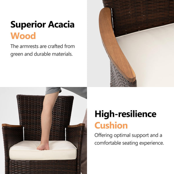 Rattan Patio Dining Set with Acacia Wood Tabletop