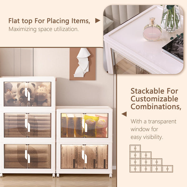 Foldable Stackable Storage Bins with Lids, Doors & Wheels