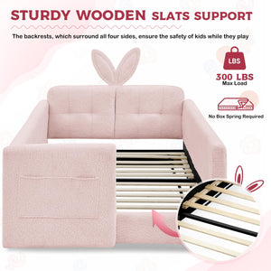 Kids Upholstered Twin Daybed Frame with Bunny Ear Headboard