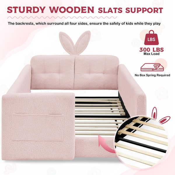 Kids Upholstered Twin Daybed Frame with Bunny Ear Headboard