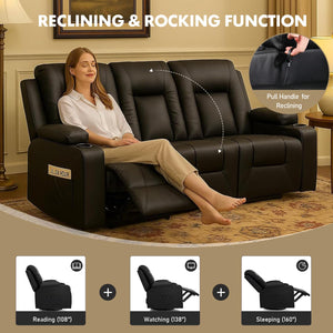 Black Faux Leather Recliner Sofa Set with Cup Holders