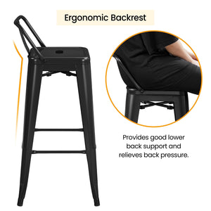 Metal Counter Height Bar Stools Set of 4 with Backrest and Footrest