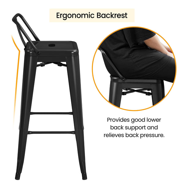 Metal Counter Height Bar Stools Set of 4 with Backrest and Footrest