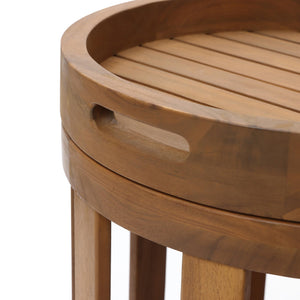 Acacia Wood Outdoor Side Table with Removable Tray Top & Slatted Design