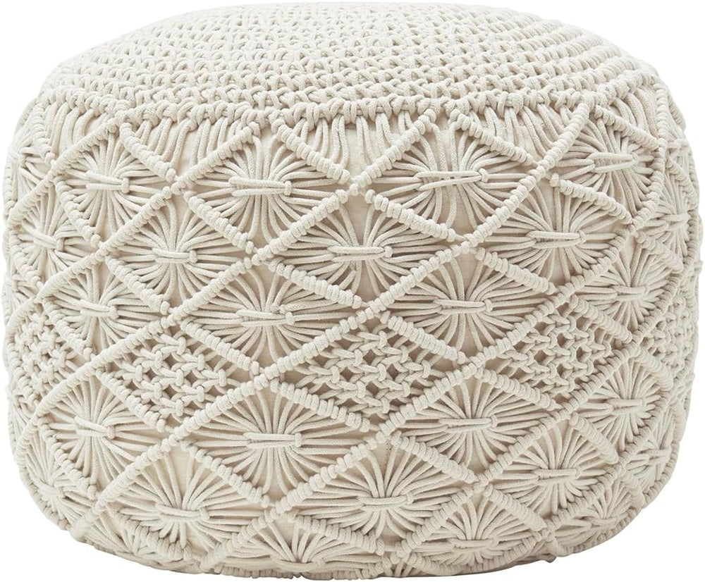 Hand Knitted Cotton Macrame Pouf Ottoman