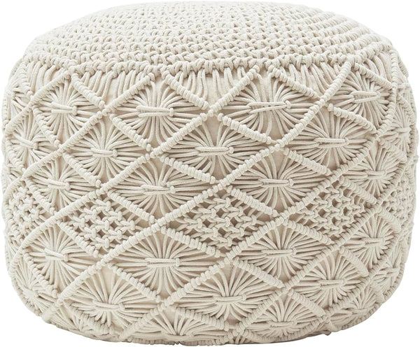 Hand Knitted Cotton Macrame Pouf Ottoman