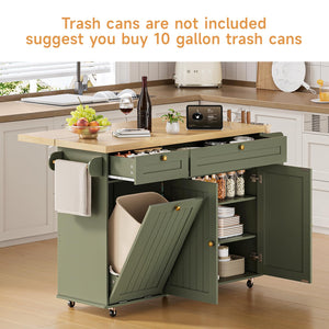 Kitchen Island with Power Outlet & Drop Leaf