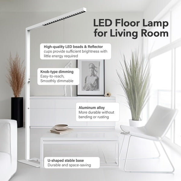 77" LED Floor Lamp – Dimmable Eye-Care Standing Lamp, 7350LM 70W, 4000K Bright Light for Living Room & Office