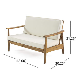 Outdoor Acacia Wood Loveseat Set with Coffee Table