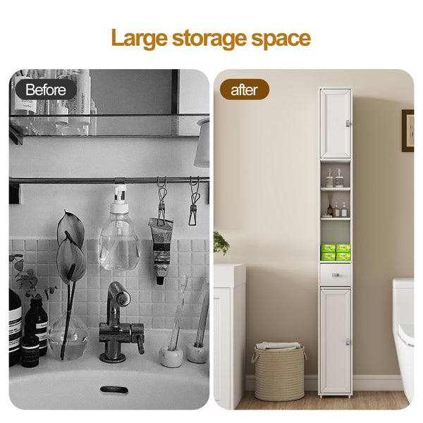 Tall Narrow Storage Cabinet with Lights & Adjustable Shelves