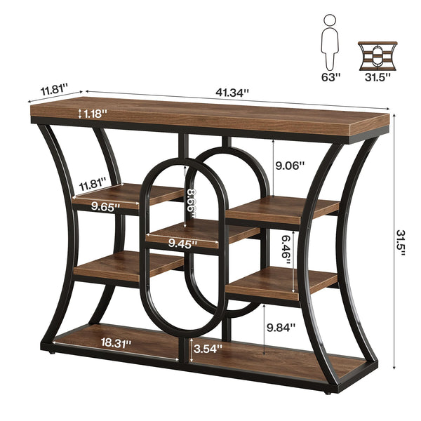 5-Tier Industrial Console Table with Storage Shelves