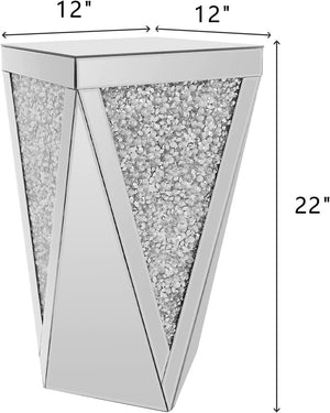 Mirrored End Table with Crystal Inlay – Silver Accent Side Table