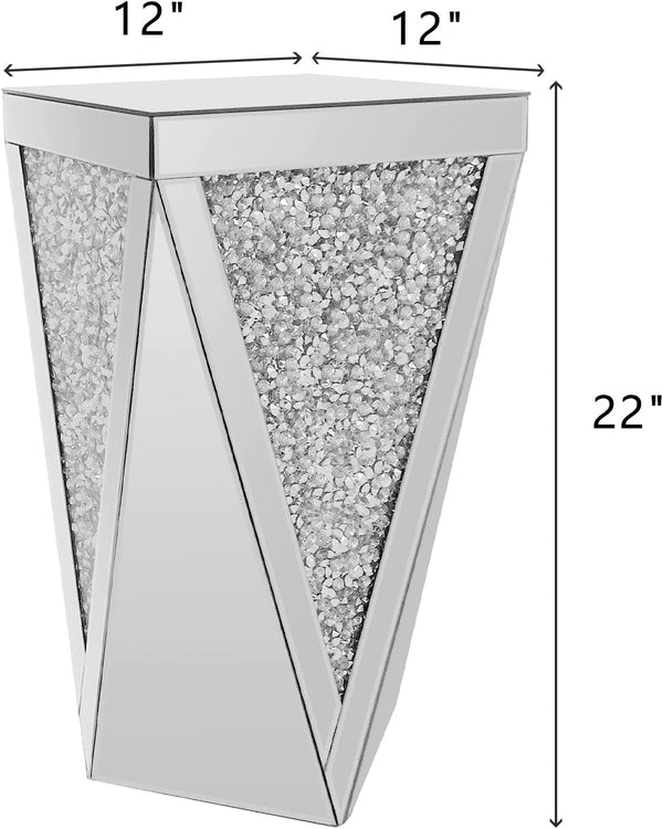 Mirrored End Table with Crystal Inlay – Silver Accent Side Table