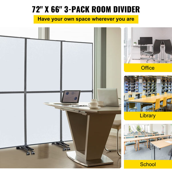3-Panel Acoustic Office Room Divider 72"W x 66"H