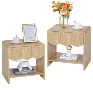 Modern Wood Nightstand with Wave Panel Drawer