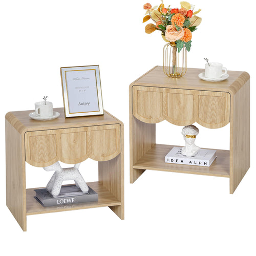 Modern Wood Nightstand with Wave Panel Drawer