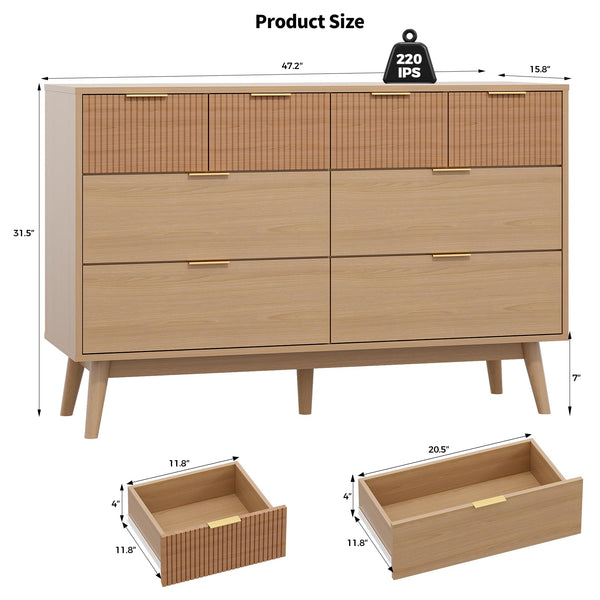 8-Drawer Fluted Dresser with Metal Handles