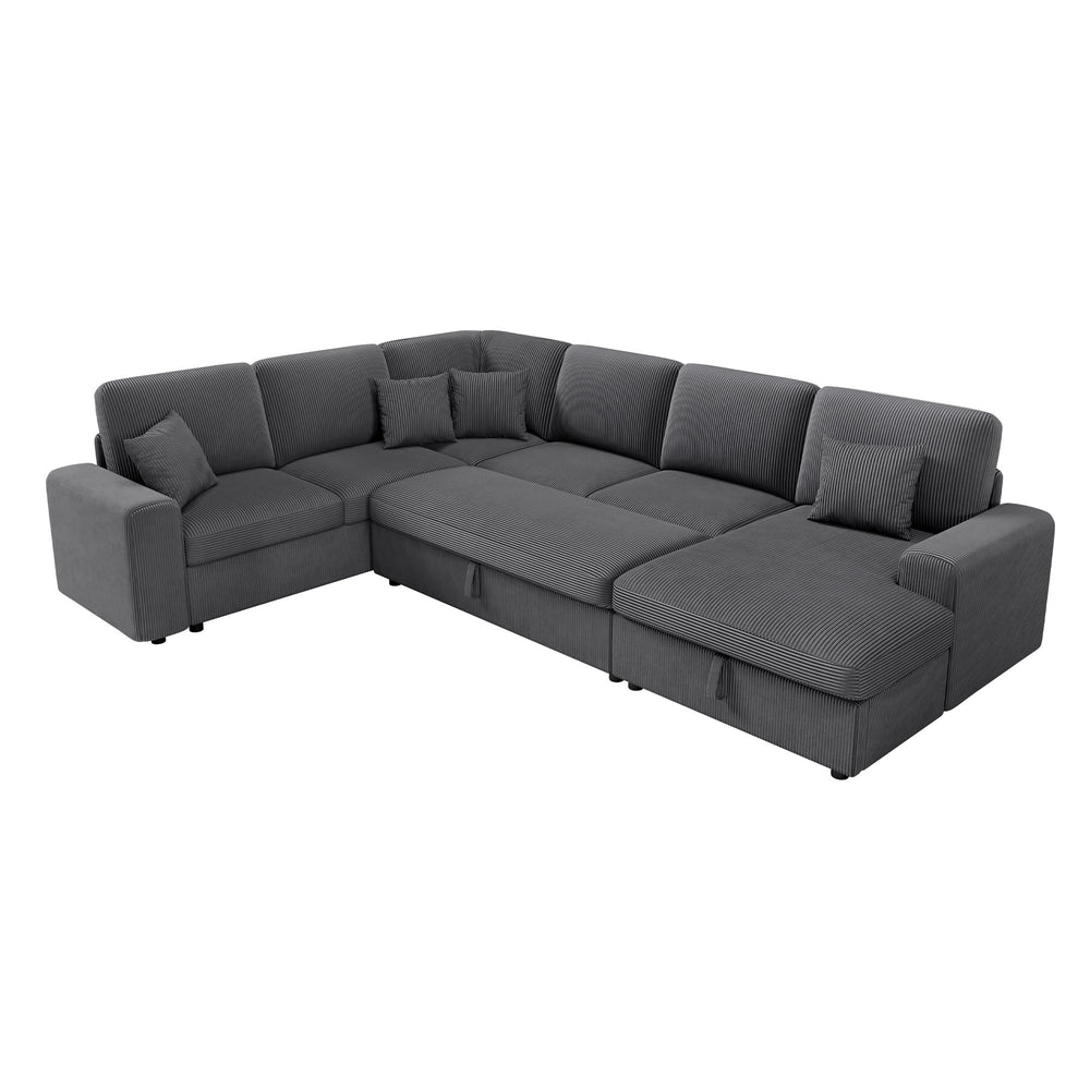 129-Inch Sectional Sofa with Storage Ottoman & Sleeper