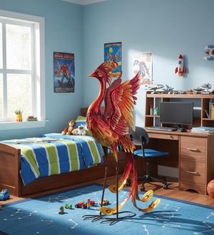 Red Phoenix Metal Statue – Indoor & Outdoor Decorative Sculpture