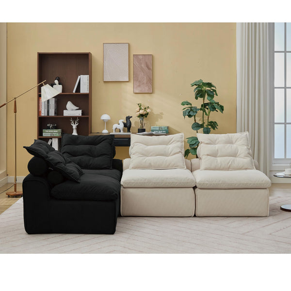 Modular Sectional Sofa with Corduroy Upholstery & Lumbar Pillows