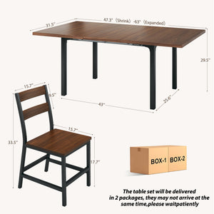 Extendable Dining Table Set with Curved Backrest Chairs