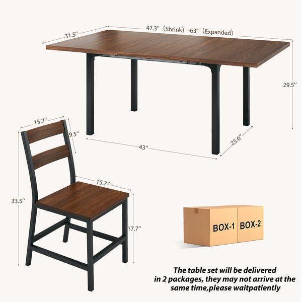 Extendable Dining Table Set with Curved Backrest Chairs