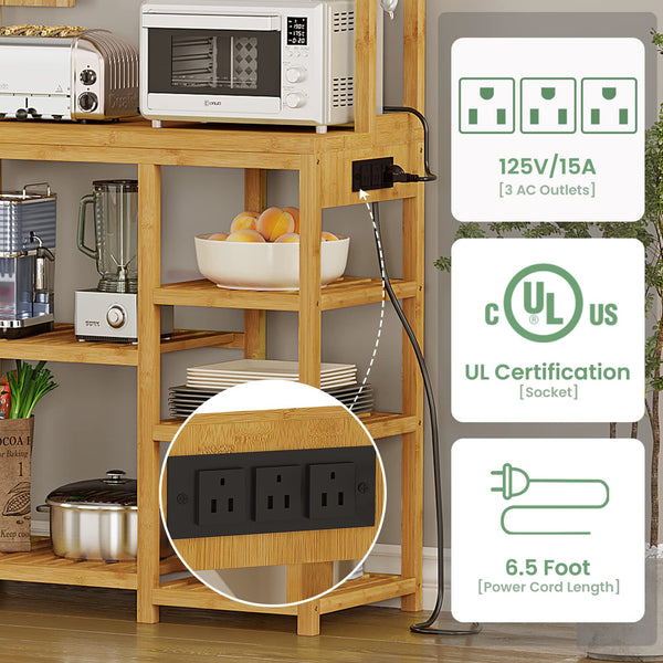 8-Tier Bamboo Bakers Rack with Power Outlets