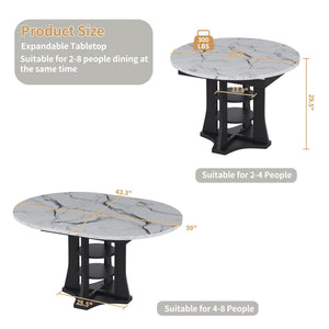 Expandable Round to Oval Dining Table with 2-Tier Storage Shelves